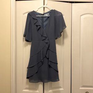 Short Short Sleeve Ruffle Blue Dress
